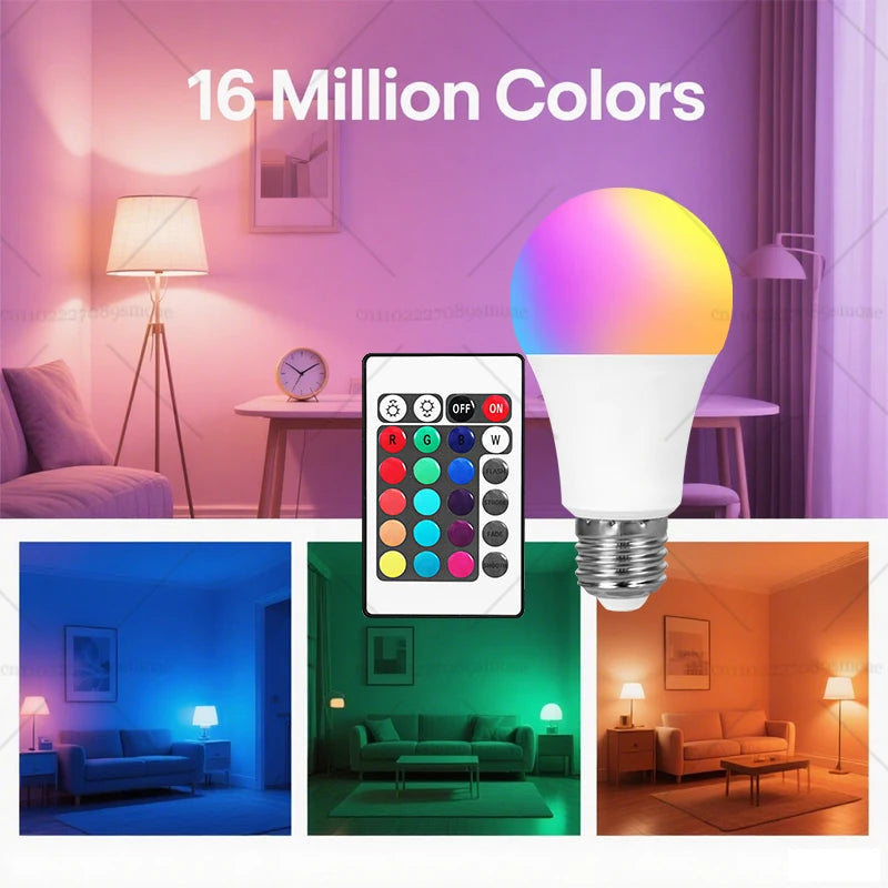 E27 RGB LED Light Bulb 220V with IR Remote 24 Control Color Changing Multicolor Lamp Spotlight for Bedroom Party Home Decor