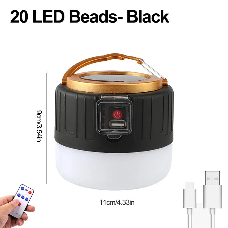 Solar Camping Lantern Rechargeable LED Portable Work Light w/Remote,Power Bank Flashlight Outdoor Emergency Lamp for Fishing BBQ