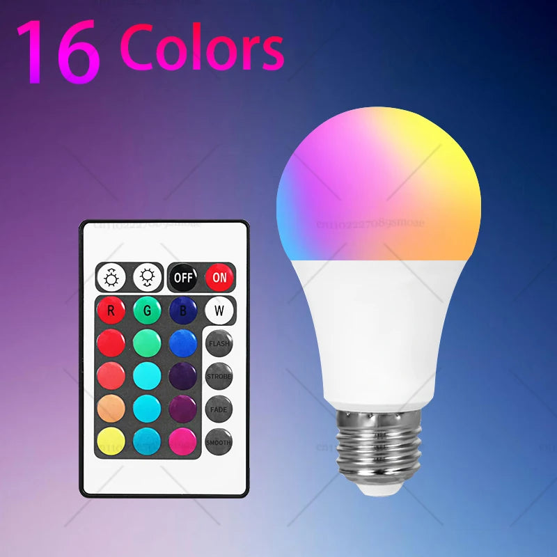 E27 RGB LED Light Bulb 220V with IR Remote 24 Control Color Changing Multicolor Lamp Spotlight for Bedroom Party Home Decor
