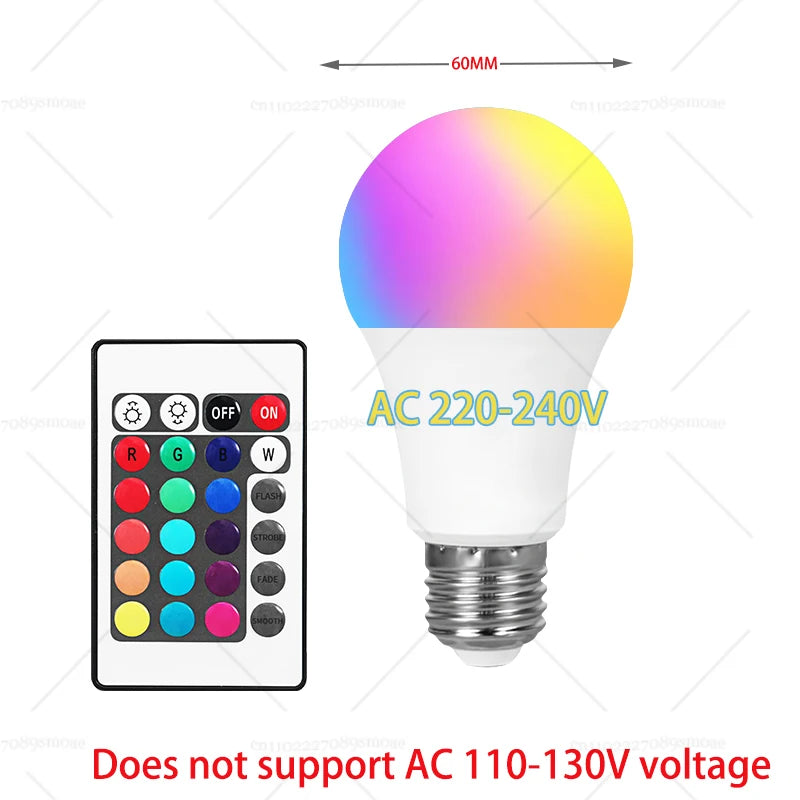E27 RGB LED Light Bulb 220V with IR Remote 24 Control Color Changing Multicolor Lamp Spotlight for Bedroom Party Home Decor