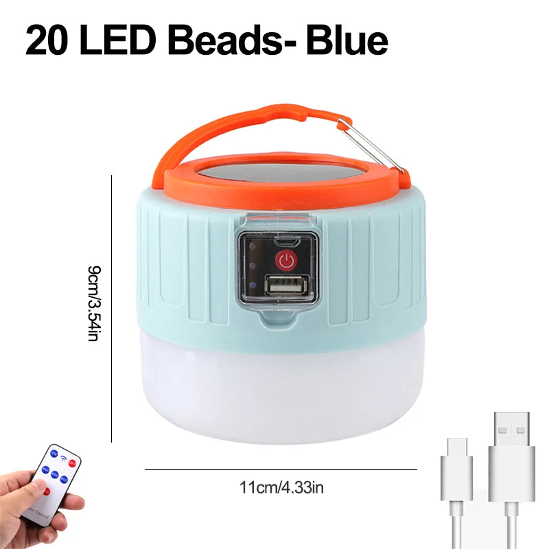 Solar Camping Lantern Rechargeable LED Portable Work Light w/Remote,Power Bank Flashlight Outdoor Emergency Lamp for Fishing BBQ