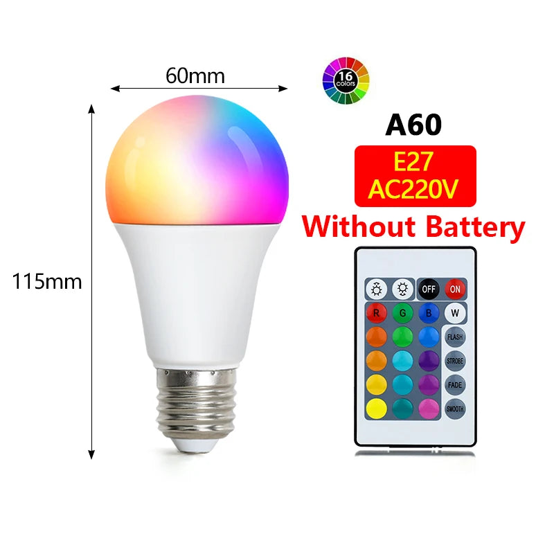 E27 RGB LED Light Bulb 220V with IR Remote 24 Control Color Changing Multicolor Lamp Spotlight for Bedroom Party Home Decor