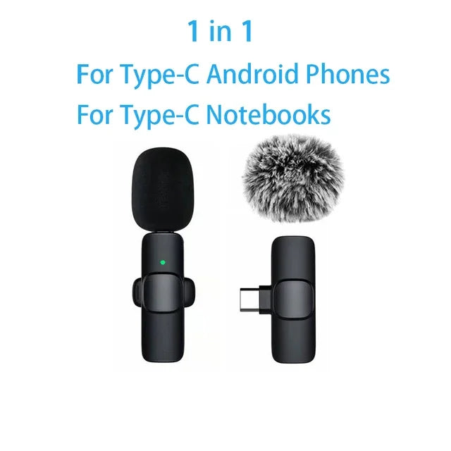 Mini Wireless Lavalier Microphone Windproof Wool Replaceable Lavalier Microphone for iPhone YouTube Vlog Audio Recording