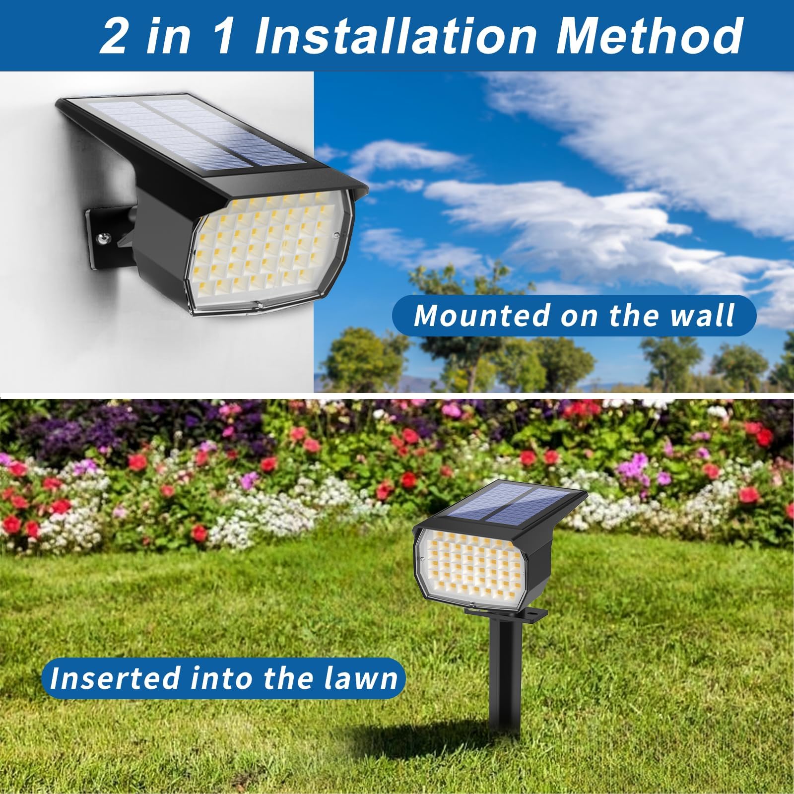 WENATY Solar Spot Lights Outdoor Waterproof IP65, 12 Pack Landscape Spotlights with 46 LEDs, 3 Modes Auto On/Off Solar Powered Flood Lights for Outside Pathway, Yard, Garden, Walkway (Warm White)