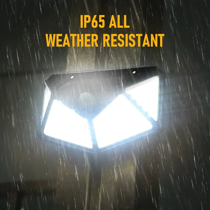 100 LED Solar Wall Lamp 4 Sides Luminous With Motion Sensor Human Induction Courtyard Waterproof Stairs Outdoor Wall Light