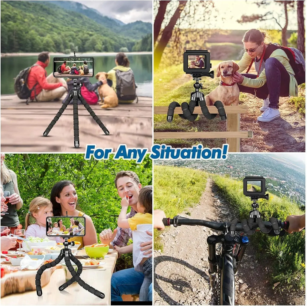 Flexible Cell Phone Tripod Mini Cell Phone Tripod with Cell Phone Holder Regular 1/4-20 Screw 360° Swivel Flexible Travel Tripod